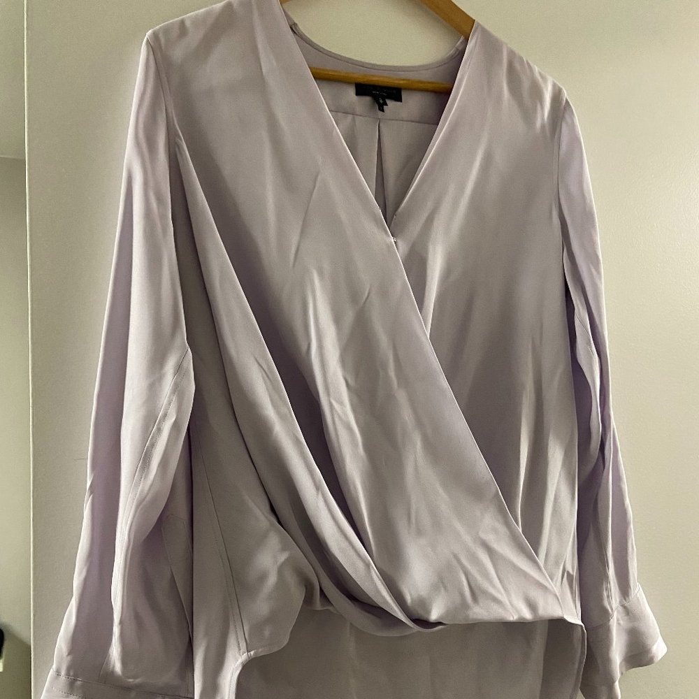 Rag and Bone Victor Silk Wrap Blouse Lilac Size S High Low Hemline